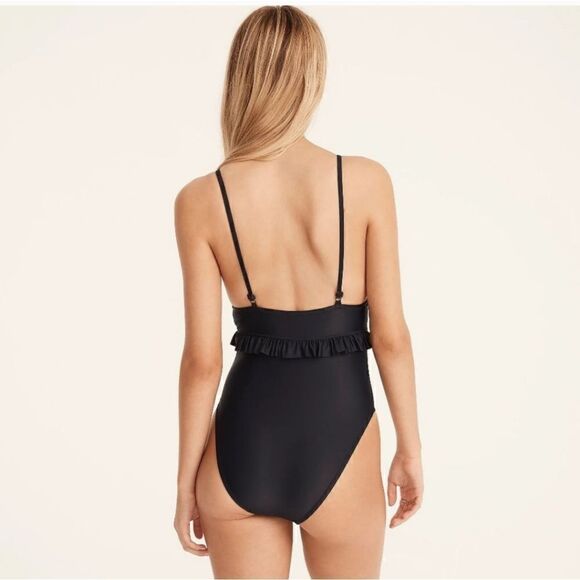 J Crew Deep Plunge Ruffle Swimsuit Black Size 0 NWT - Picture 3 of 13